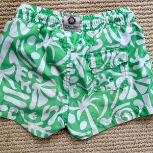 Zara Boys Swim Trunks – Tropical Green & White Print, Quick-Dry, Size 2-3yrs